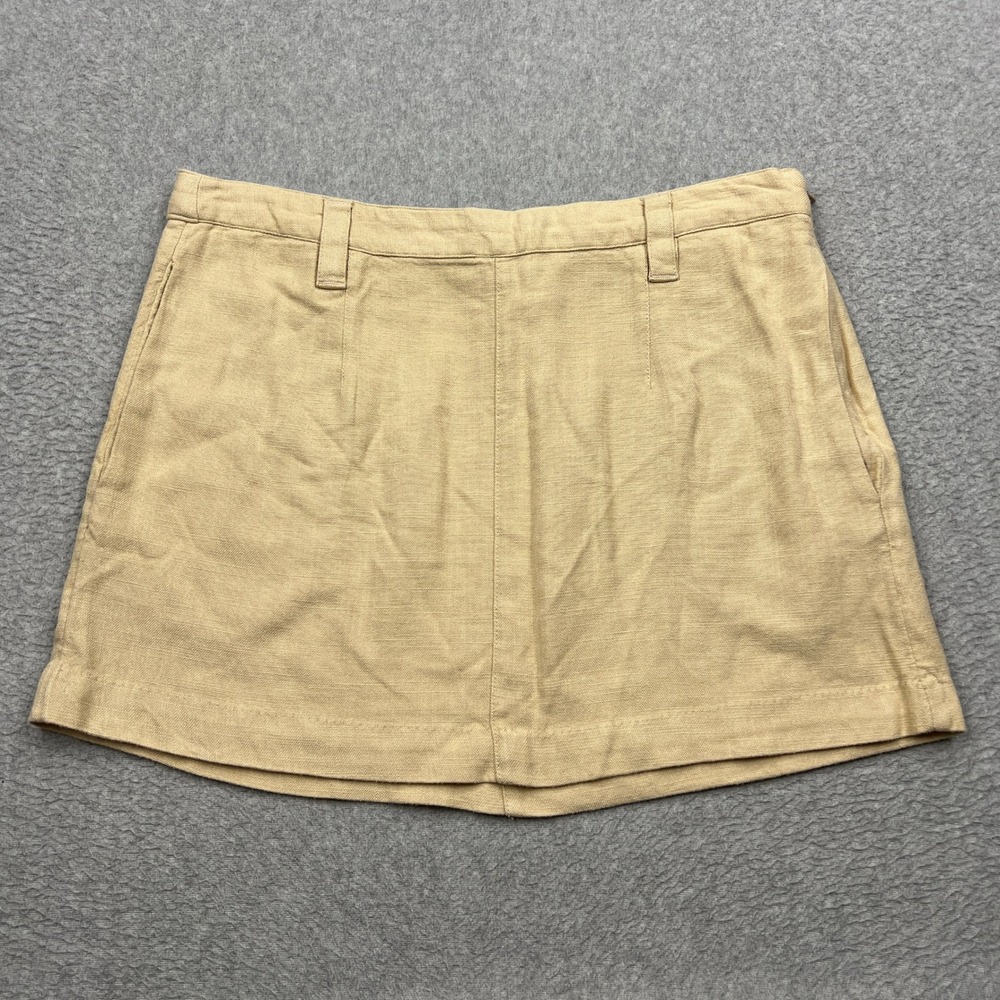 Free People Cant Blame Me Mini Skirt Womens 14 Beige Sand Linen Side Zip Pockets